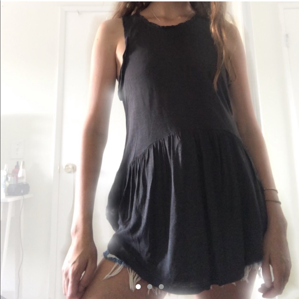 Gray Long Ruffle Tank